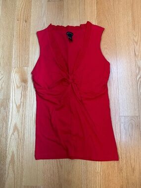 Red Eyelet Trim Cotton Stretch Tank with Bow - medium